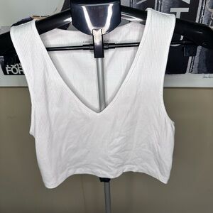 American Eagle White Ribbed Cropped Tank Top
